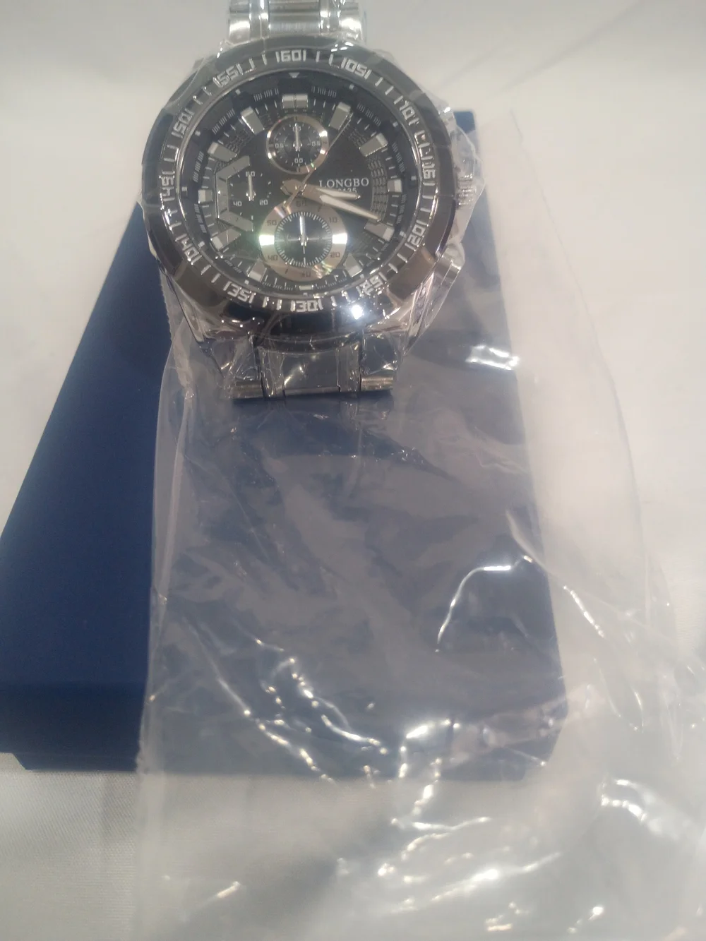 LONGBO Men's Stainless Steel Chronograph Watch in Silver and Black